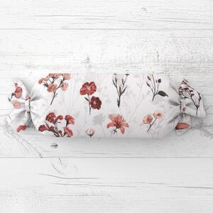 Biante Polštář válec bonbon Sandra SA-770 Vínovo-růžové luční kvítí na bílém 15x40 cm