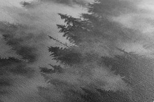 Obraz hory v mlze v černobílém provedení