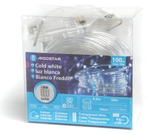 Aigostar - LED Venk vánoční řetěz 100xLED/8 funkcí 3xAA 10,3m IP44 studená bílá