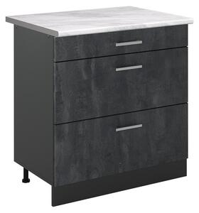 Spodní skříňka kuchyňské linky Vicco R-Line Černý beton/Antracit 80 cm se 3 zásuvkami pracovná doska Mramor, Model 72406