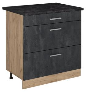 Spodní skříňka kuchyňské linky Vicco R-Line Černý beton/Zlatý mocný dub 80 cm se 3 zásuvkami pracovná doska antracitová, Model 72452