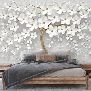Fototapeta - Bílý strom s květinami (245x170 cm)