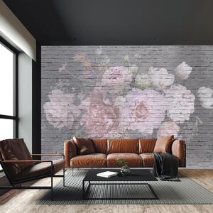 Fototapeta - Cihly s květy (245x170 cm)