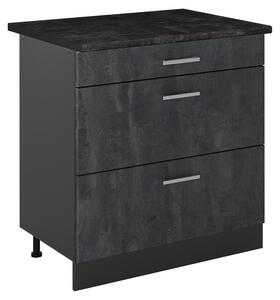 Spodní skříňka kuchyňské linky Vicco R-Line Černý beton/Antracit 80 cm se 3 zásuvkami pracovná doska antracitová, Model 72404