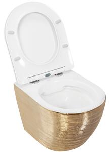 Rea – Závěsná WC mísa Carlo Flat Brush - zlatá/bílá