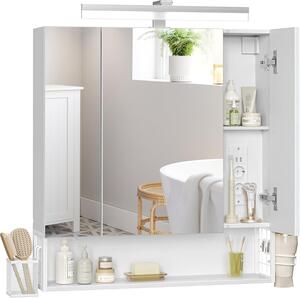 Zrcadlová skříňka do koupelny s LED osvětlením - s zásuvkami a USB porty - držák na fén - 70 x 16,5 x 75 cm - bílá