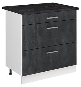 Spodní skříňka kuchyňské linky Vicco R-Line Černý beton/Bílá 80 cm se 3 zásuvkami pracovná doska antracitová, Model 72356