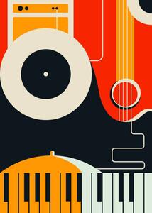 Ilustrace Poster template with abstract musical instruments., Sergei Krestinin, (30 x 40 cm)