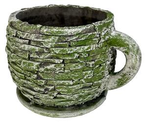 BETONOVÝ KVĚTINÁČ HRNEK pr.22cm zelený "SKLÁDANÝ KÁMEN"