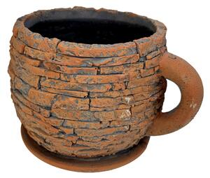 BETONOVÝ KVĚTINÁČ HRNEK pr.22cm CIHLOVÝ "SKLÁDANÝ KÁMEN"