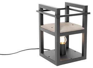 Industriální stolní lampa černá se dřevem - Cage Rack