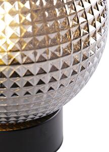 Art deco stolní lampa černá s kouřovým sklem - Sphere