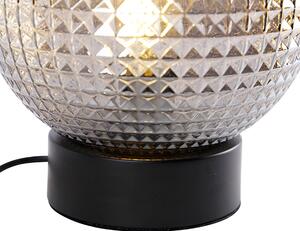 Art deco stolní lampa černá s kouřovým sklem - Sphere