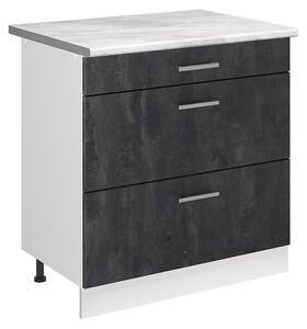 Spodní skříňka kuchyňské linky Vicco R-Line Černý beton/Bílá 80 cm se 3 zásuvkami pracovná doska Mramor, Model 72358