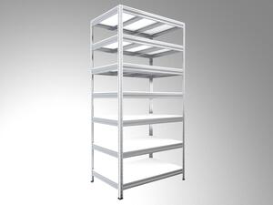Regál do domácnosti Biedrax 35 x 75 x 240 cm, pozink, 7 polic bílé lamino 12mm, nosnost 300 kg na polici