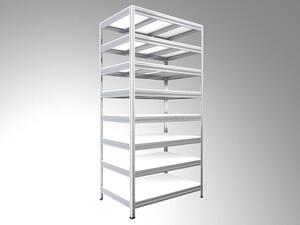 Regál do dílny Biedrax 45 x 120 x 210 cm, pozink, 8 polic bílé lamino 12mm, nosnost 200 kg na polici
