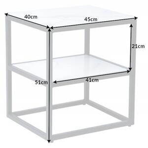 FurniGO Příruční stolek Elegance 45cm mramorový vzhled bílý, černý rám