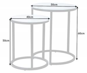 2SET odkládací stolek ELEGANCE BLACK ROUND 40 CM bílý mramorový vzhled Nábytek | Doplňkový nábytek | Odkládací stolky