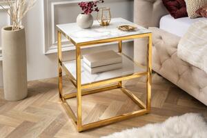 Noční stolek ELEGANCE GOLD 45 CM bílý mramorový vzhled Nábytek | Ložnice | Noční stolky