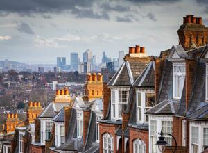 Umělecká fotografie View across city of London from Muswell Hill, coldsnowstorm, (40 x 30 cm)