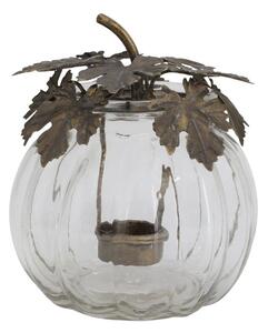 Skleněná lucerna ve tvaru dýně Hurricane Pumpkin na čajovou svíčku – Ø 14,5*17,5 cm - Chic Antique