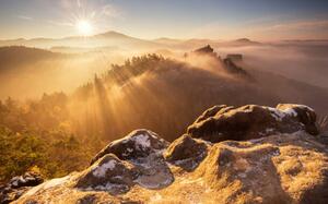 Umělecká fotografie Misty morning,Scenic view of mountains against, Karel Stepan / 500px, (40 x 24.6 cm)