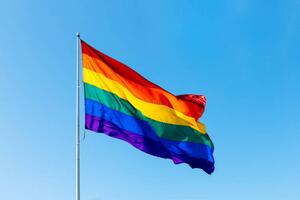 Umělecká fotografie Rainbow LGBTQI flag waving in the wind, Alexander Spatari, (40 x 26.7 cm)