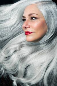 Umělecká fotografie 3/4 profile of woman with long, white hair., Andreas Kuehn, (26.7 x 40 cm)