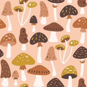 Umělecká fotografie Mushrooms Seamless Pattern, insemar, (40 x 40 cm)
