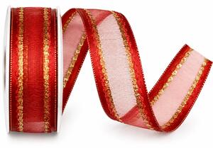 Stuha organzová MONDAN RUBY RED červená PREMIUM 25mm x 3m (10,-Kč/m)