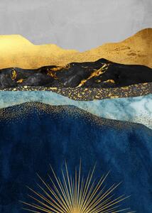 Ilustrace Golden abstract mountain peak art poster., Luzhi Li, (30 x 40 cm)