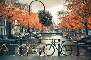 Umělecká fotografie View of canal in Amsterdam during Autumn Season, Umar Shariff Photography, (40 x 26.7 cm)