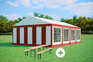 Párty stan 5x8m STANDARD SET – stan + pivní sety barva Červeno-bílá