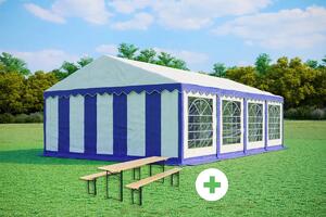 Párty stan 5x8m STANDARD SET – stan + pivní sety barva Modro-bílá