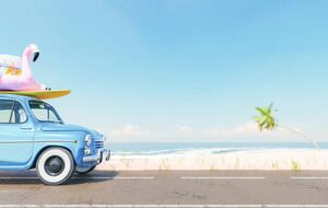Umělecká fotografie Vintage car with beach accessories on, AntonioSolano, (40 x 24.6 cm)