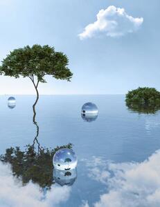 Ilustrace Unreal tree growing in water among, Tatiana Lavrova, (30 x 40 cm)