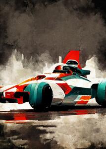 Ilustrace Formula 1 red grey, Justyna Jaszke, (30 x 40 cm)