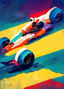 Ilustrace Formula 1 yellow purple, Justyna Jaszke, (30 x 40 cm)