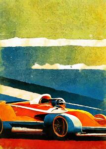 Umělecký tisk Formula 1 orange blue, Justyna Jaszke, (30 x 40 cm)