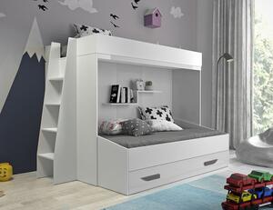 Patrová postel s úložným prostorem Lada - bílá/šedé úchyty