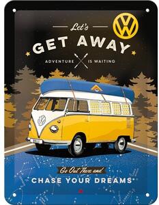 Plechová cedule Volkswagen VW Bulli - Let‘s Get Away Night, (15 x 20 cm)