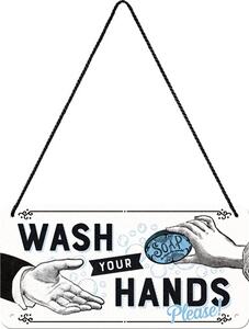 Plechová cedule Wash Your Hands, (20 x 10 cm)