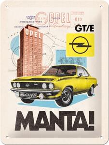 Plechová cedule Opel - Manta! GT/E, (15 x 20 cm)