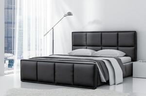 Čalouněná postel Esteban s vysokým čelem a úložným prostorem černá eko kůže 180 x 200