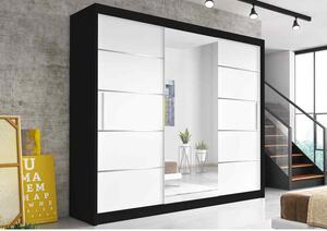 Moderní šatní skříň Alivia 250 cm, černá, bílé se zrcadlem