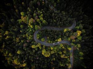 Fotografie Curvy mountain road winding through a, maphke, (40 x 30 cm)