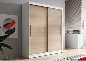 Šatní skříň Vala 150 cm, bílý korpus, dub sonoma dveře