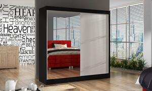 Jednoduchá šatní skříň 200 BULAN I, černá s bílými dveřmi a zrcadlem