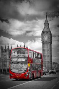 Umělecká fotografie LONDON Houses Of Parliament & Red Bus, Melanie Viola, (26.7 x 40 cm)