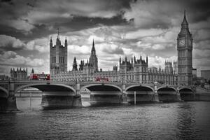 Umělecká fotografie LONDON Westminster Bridge & Red Buses, Melanie Viola, (40 x 26.7 cm)